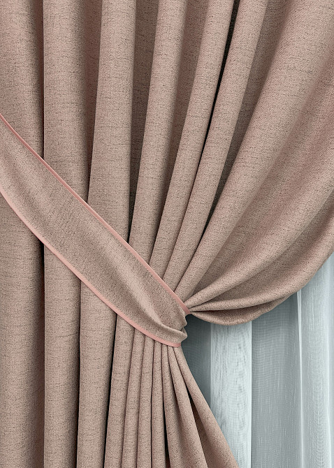 Комплект штор VR-Textil TWEED_V 100х270 2шт и Тюль 300х270 1916ш-1153т Пудровый с белым 71-147/1 Киев - изображение 4