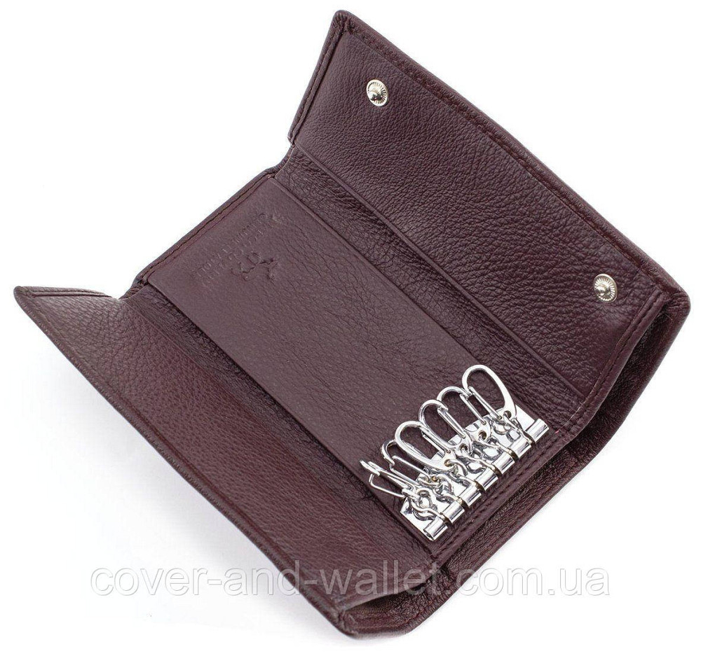 Коричневая кожаная ключница кошелек с карабинами под каждый ключ Marco Coverna (5551-2) Киев - изображение 9