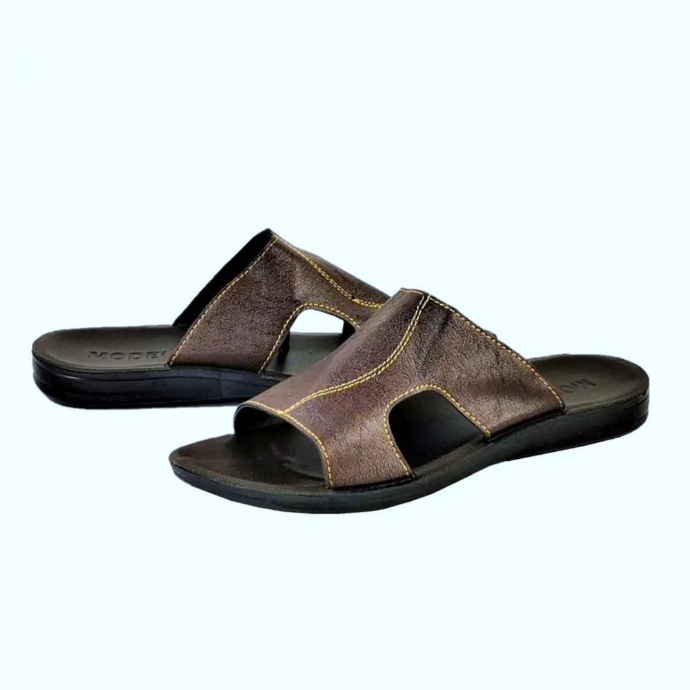 Мужские Шлёпанцы Тапочки Сланцы Коричневые Кожаные (размеры: 41,42,43,44,45) Днепр - изображение 1