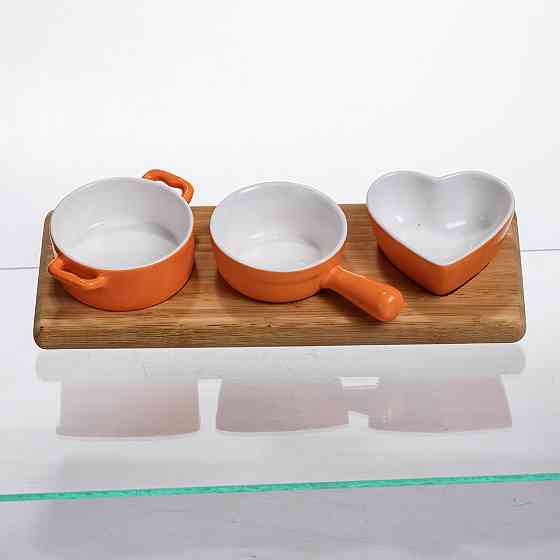 Набір порцелянових менажниць3 (шт) по 50 (мл) на бамбуковій підставці Помаранчевий HZ001-O Київ