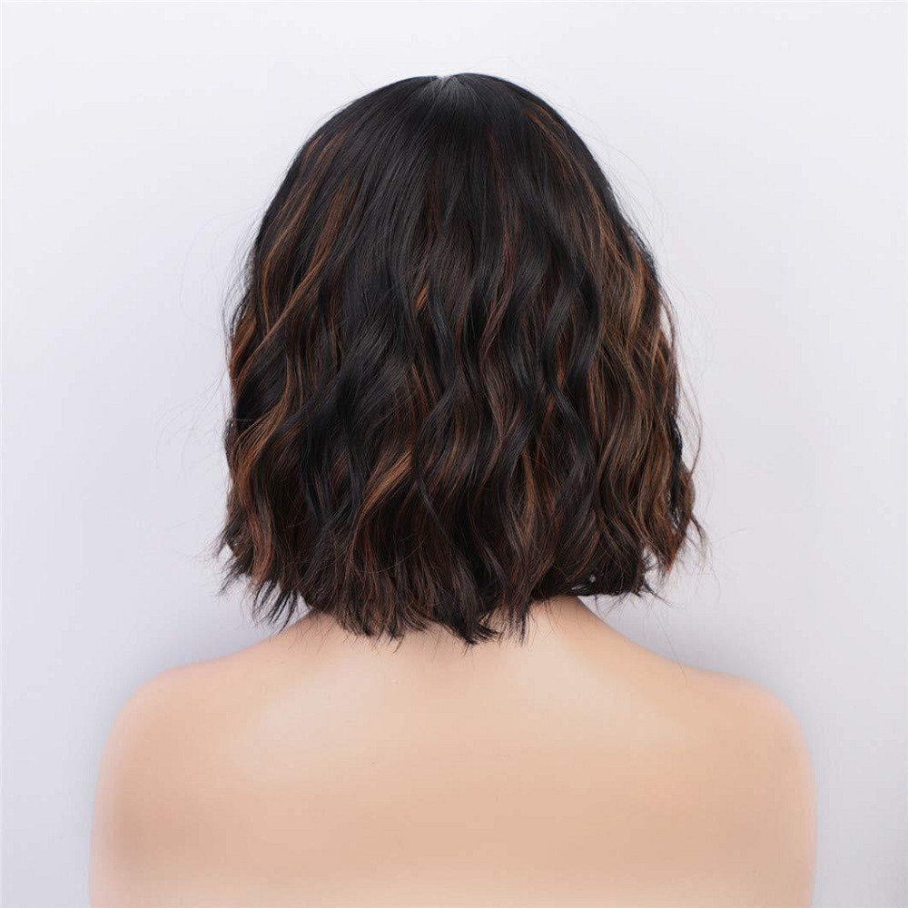 Коротка хвиляста термостійка жіноча перука каре з чубчиком, чорна з меліруванням, 14" 35 см, брюнетка балаяж волосся Київ - фото 2