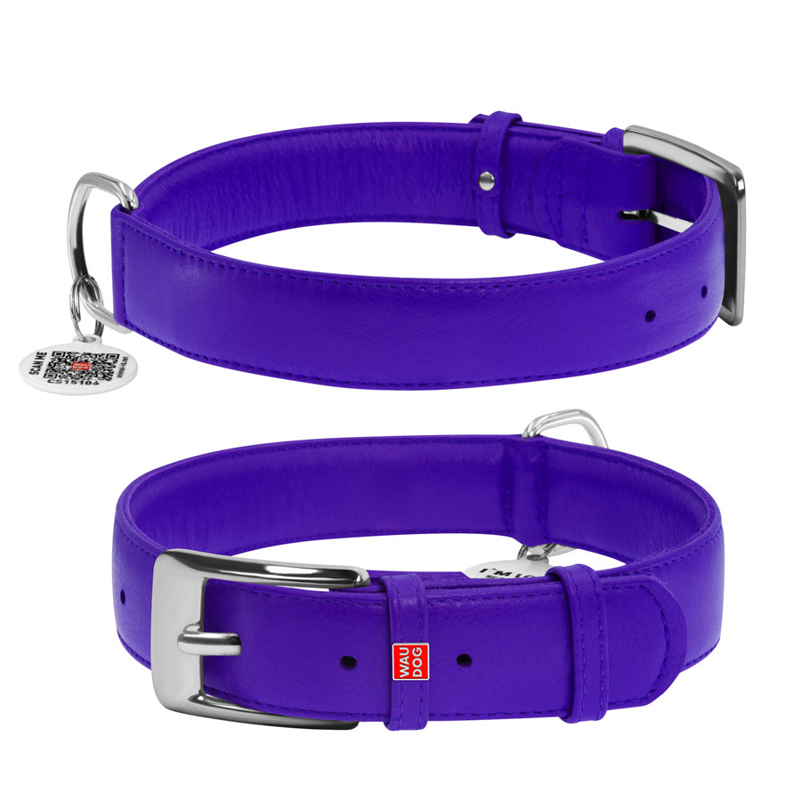 Нашийник для собак шкіряний WAUDOG Glamour з QR паспортом, без прикрас, XL, Ш 35 мм, Дов 46-60 Коломия - фото 3