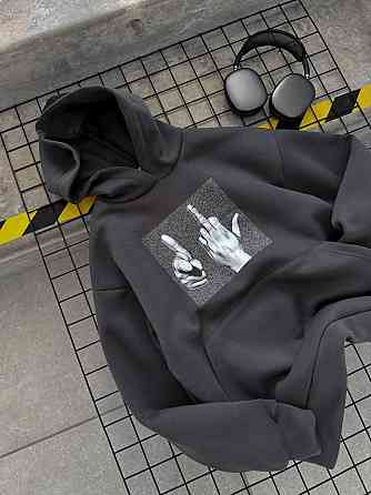 Жіноча молодіжна утеплена оверсайз худі з накатом трьохнитка на флісі Одеса