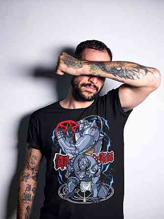 Футболка для хлопчика з аніме принтом Сталевий алхімік оверсайз (зріст від 165 до 180) Чорний AnimeJ0497m Дніпро