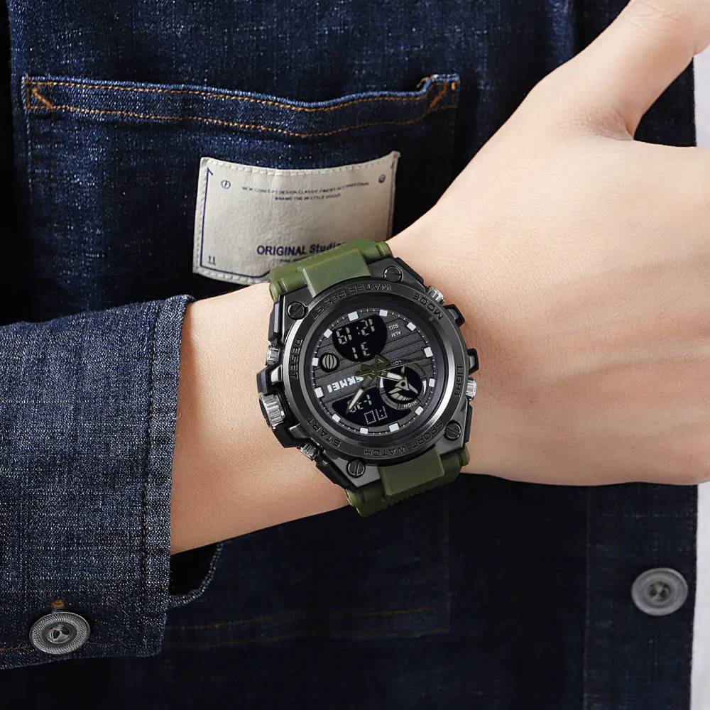 Чоловічий наручний годинник Skmei 2031 (Чорний з зеленим) Київ - фото 7