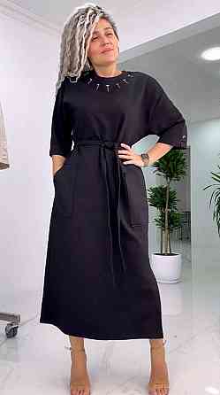 Женское стильное батальное платье трикотаж двунитка. Черный, 60/64 Одесса