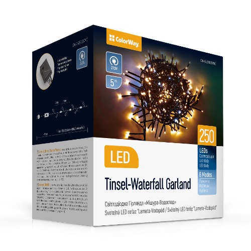 Світлодіодна гірлянда мішура-водоспад 250 Led 5м (150 теплий статичний+100 білий водоспад) CW-G-250L5VMC ColorWay Житомир - изображение 3