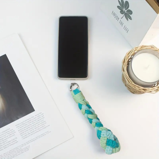 Набор макраме для рукоделия и плетения брелока для ключей и аксессуаров 17.3х3.5см зелёный,голубой,бирюзовый Каменец-Подольский