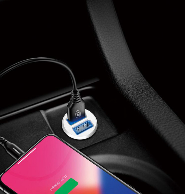 Автомобільний зарядний пристрій BASEUS С8-K Grain Mini Smart Car Charger 3.1 A (Білий, два USB-порта) Миколаїв - фото 8