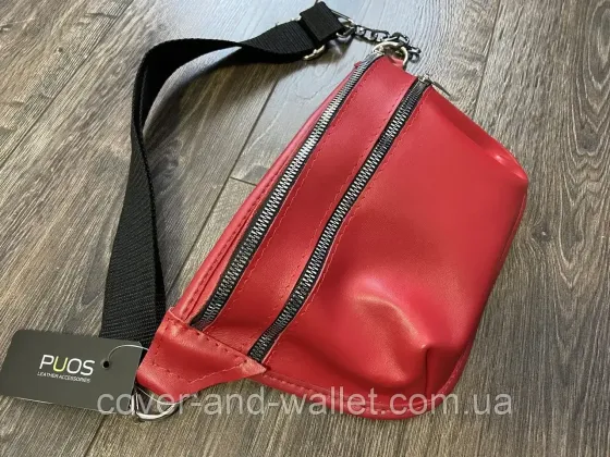 Модная женская сумка бананка из натуральной кожи красного цвета PS Leather Киев