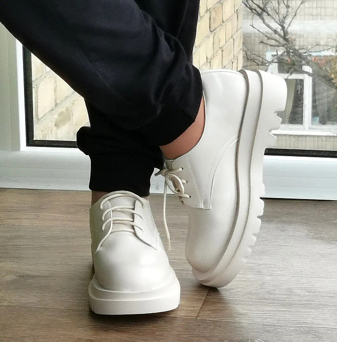 Жіночі Бежеві броги Туфлі Оксфорди Танкетка Сліпони Шкіряні Мокасини (розміри: 36,37,38,39,40,41) Дніпро - фото 7