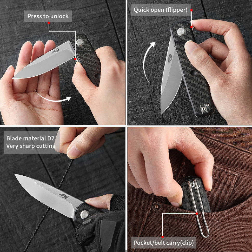 Нож складной Firebird FH927-CF черный карбон Киев - изображение 5