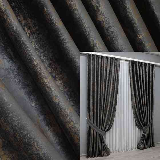 Комплект готовых штор VR-Textil Бархат Афина № 1540ш Графитовый с золотистым 200х295 см 2 шт (32-055) Киев