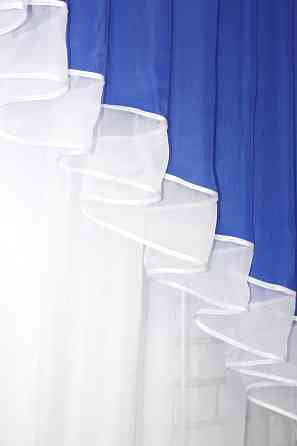 Кухонний комплект VR-Textil № 062к шторка з ламбрекеном синій з білим 200х170 см (50-614) Київ