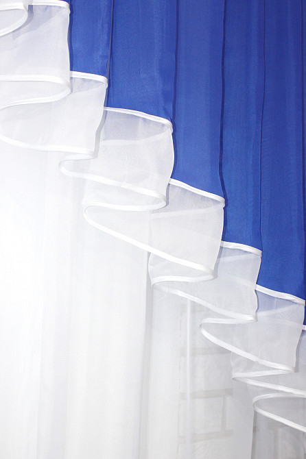 Кухонний комплект VR-Textil № 062к шторка з ламбрекеном синій з білим 200х170 см (50-614) Київ - фото 5