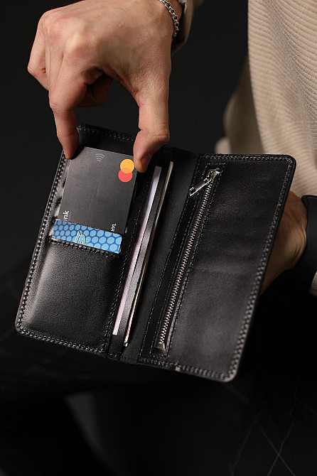 Мужской портмоне из натуральной гладкой кожи SR006 (Черный) Сумы - изображение 5