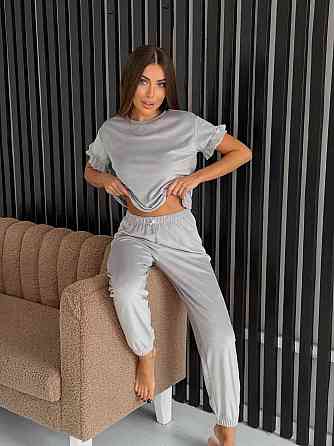 Женская стильная домашняя велюровая пижама Серый Одесса