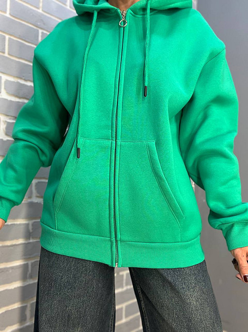 Толстовка женская Quzen 482 удлиненная на молнии капюшон базовая оверсайз утепленная флис one size, зеленый, one size Киев - изображение 4