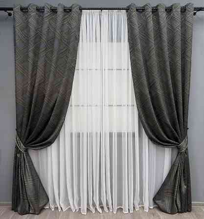 Комплект штор на люверсах VR-Textil Жаккард Mystery № 1625ш Капучино с серым 150х280 см 2 шт (37-0201) Киев