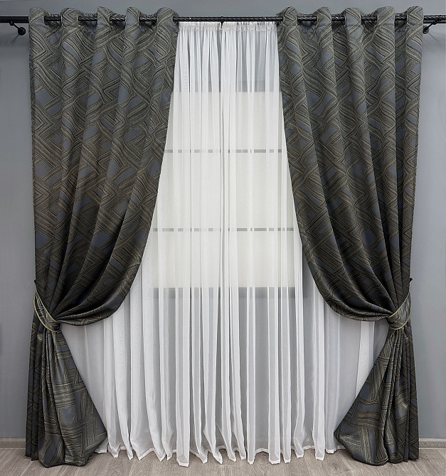 Комплект штор на люверсах VR-Textil Жаккард Mystery № 1625ш Капучино с серым 150х280 см 2 шт (37-0201) Киев - изображение 2