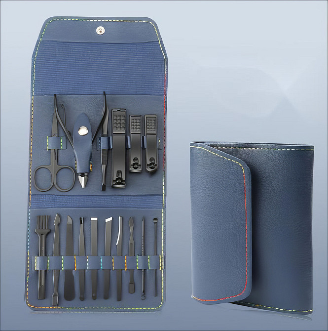 Набор для маникюра педикюра инструментов кусачки пилочка пинцет ножницы в наборе 16 шт, кейс синий Каменец-Подольский - изображение 1