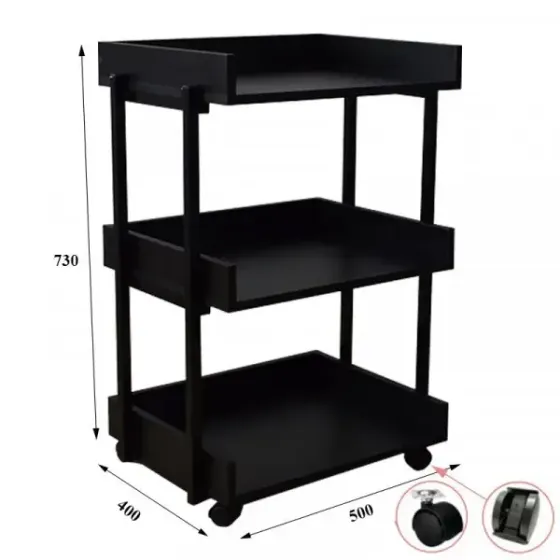 Коляска косметологическая на 3 полки с бортиками UK-04 Черный Киев