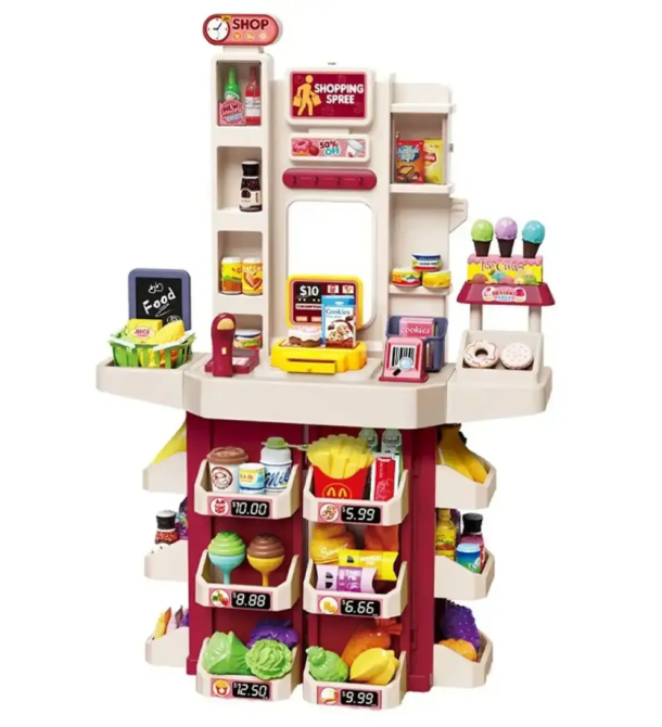 Набір ігровий магазин-супермаркет 67 деталей сканер каса продукти музика/світло Рожевий (L666-85-85A) Чернігів - фото 1