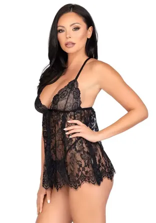 Пеньюар Leg Avenue Floral lace babydoll & string Black M Львів