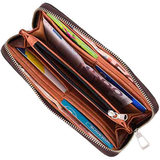 Зручний гаманець-клатч на блискавці з натуральної шкіри GRANDE PELLE 11659 Коричневий Київ