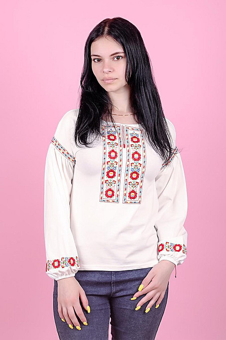 Вишиванка для дівчаток-підлітків, кремова, бавовняна, р.164 топ Київ - фото 2
