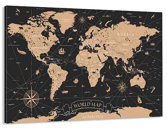 Картина холст у вітальню / спальню   Мапа світу       MLP_48  ( 60х30см ) 50x100 см Київ