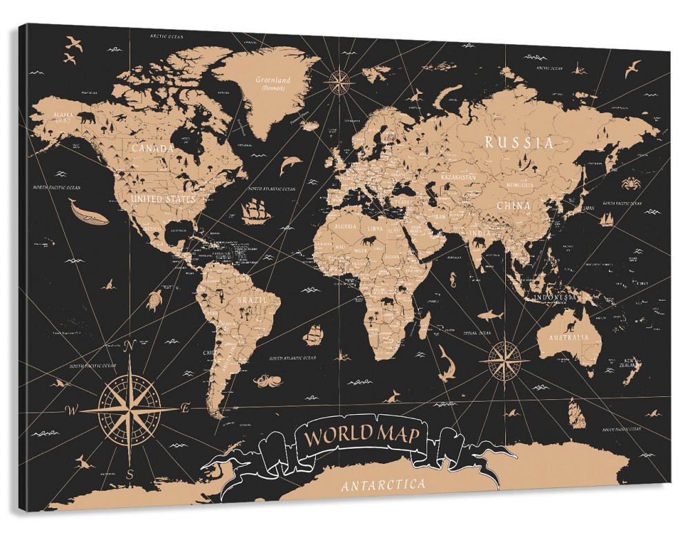 Картина холст у вітальню / спальню   Мапа світу       MLP_48  ( 60х30см ) 50x100 см Київ - фото 1