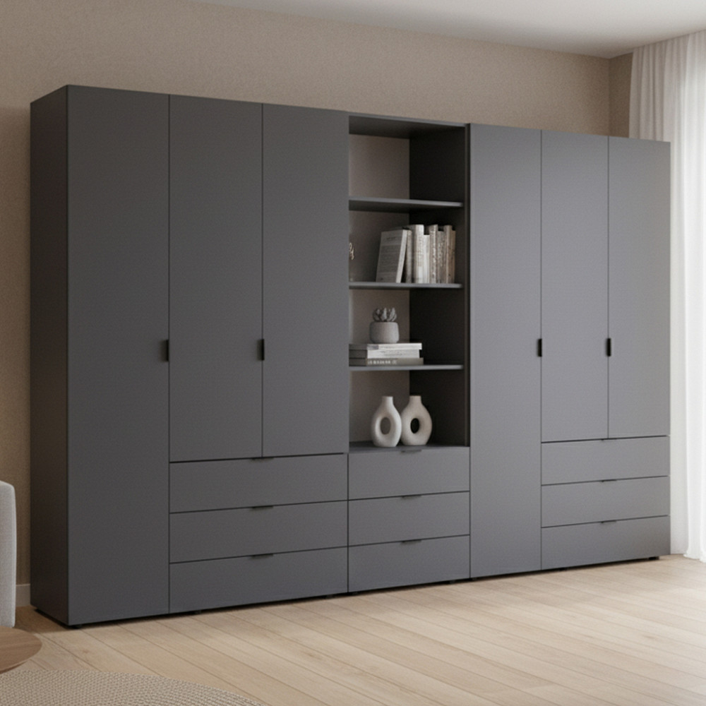 Шафа для одягу Doros Гелар Графіт 3+3ДСП з пеналом 292.4х49.5х203.4 (DRS-011924) Львів - фото 1