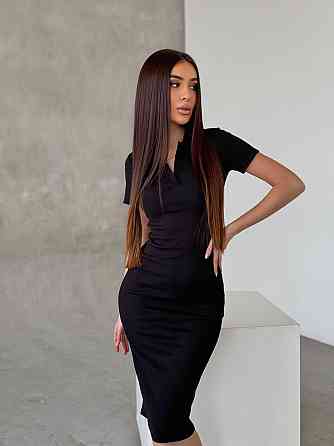 Жіноче базове плаття-поло з коротким рукавом турецький рубчик Чорний, 42/44 Одеса