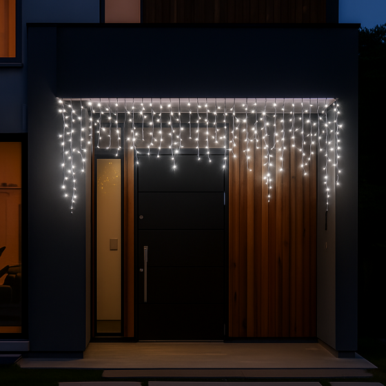 Новорічна гірлянда вулична Бахрома 6 м 105 LED чорний провід Білий 6МBW Коломыя