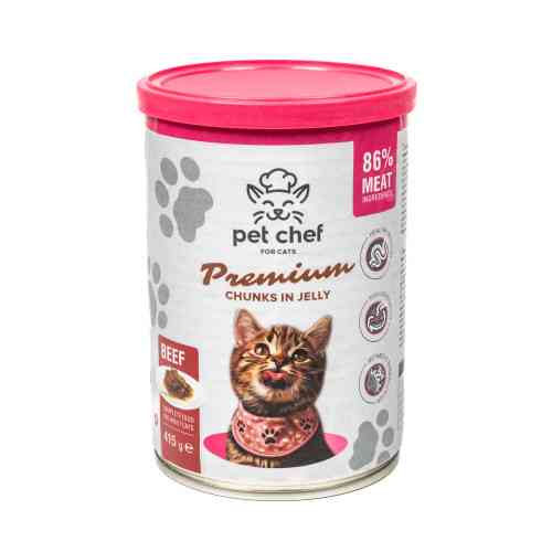 Влажный корм для кошек Pet Chef кусочки в желе с говядиной 415 г Киев