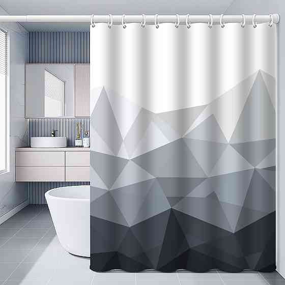 Шторка для ванной комнаты Bathlux 180 x 180 см с водоотталкивающим покрытием, белая с черным принтом Каменец-Подольский