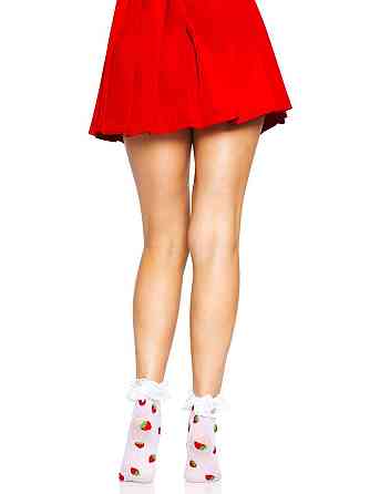 Шкарпетки жіночі з полуничним принтом Leg Avenue Strawberry ruffle top anklets One size, мереживні м Sex Aura Київ