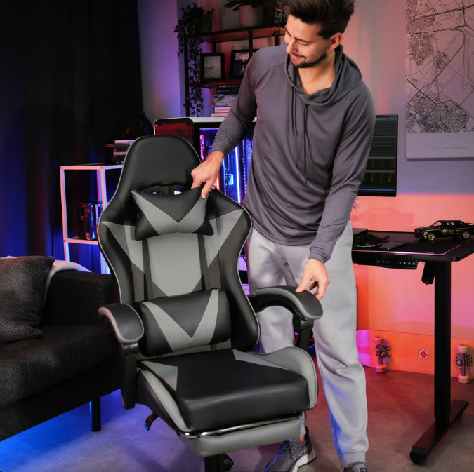 Кресло геймерское с подушками Ragazo усиленное до 150 кг компьютерное игровое офисное для ПК Черное с серым Киев - изображение 7