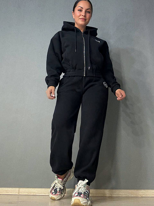 Костюм жіночий Joy One 80990 утеплений на флісі худі зі штанами чорний, чорний, L Київ - фото 10