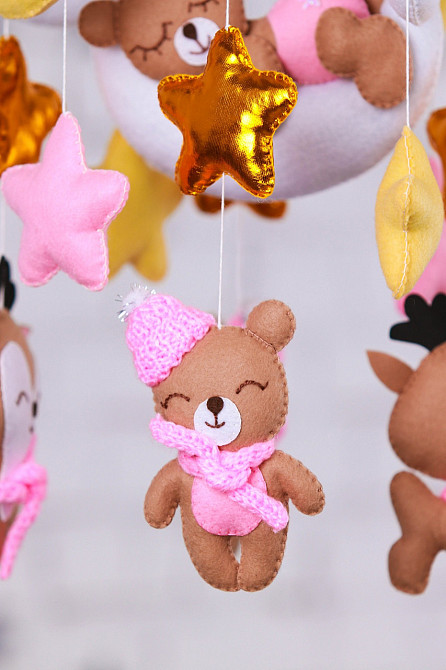 Дитячий музичний мобіль на ліжечко WooolyWool «Ведмедик на місяці для дівчинки» з 35 мелодіями Київ - фото 3