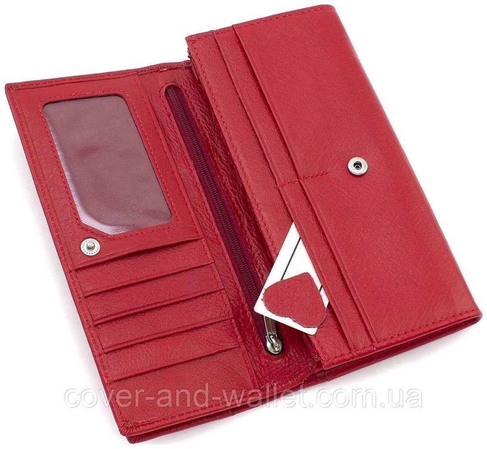 Удобный вместительный женский кожаный кошелек красного цвета ST 9-103 Киев - изображение 5