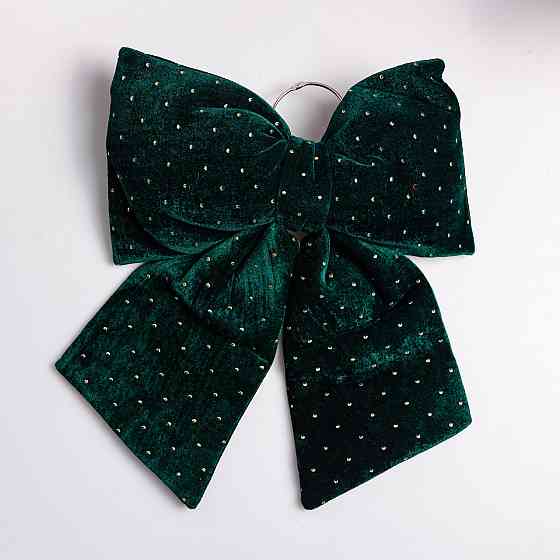 Оксамитовий бант для декору зі стразами на ялинку 35×45 (см) Зелений CR-2-11 Коломыя