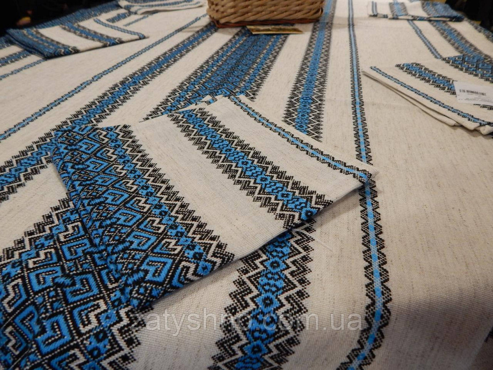Синя скатертина вишита на льону Київ - фото 4