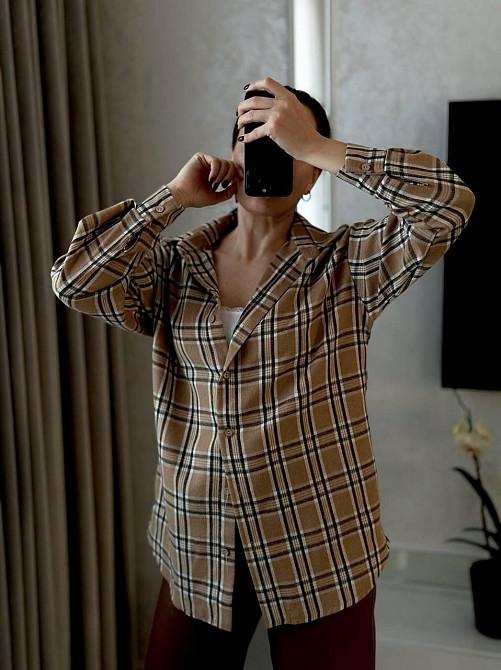 Женская повседневная рубашка в клетку на пуговицах Беж, 54/58 Одесса - изображение 4