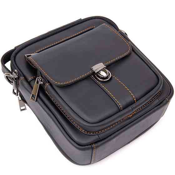 Компактный мессенджер на два отделения мужской Vintage 20395 Черный Киев