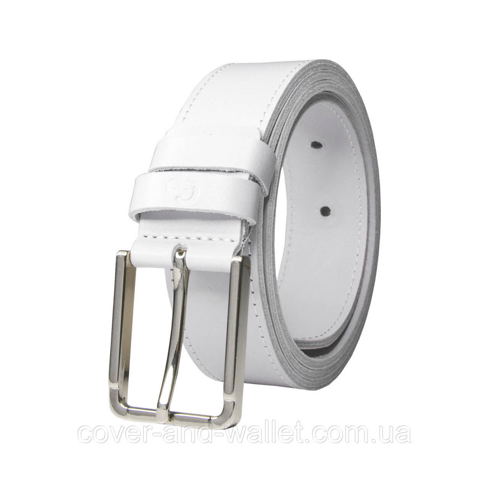 Широкий жіночий шкіряний ремінь білого кольору PS Leather 35 мм Київ - фото 3