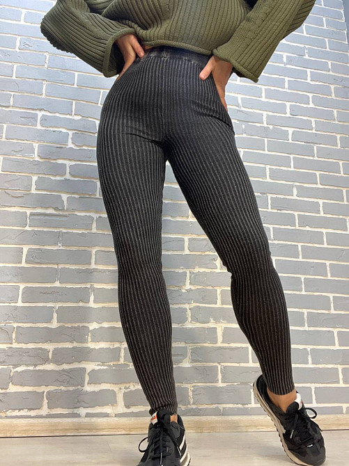 Лосини жіночі U 166 варенка широкий рубчик щільні теплі висока талія чорні, чорний, one size Київ - фото 1