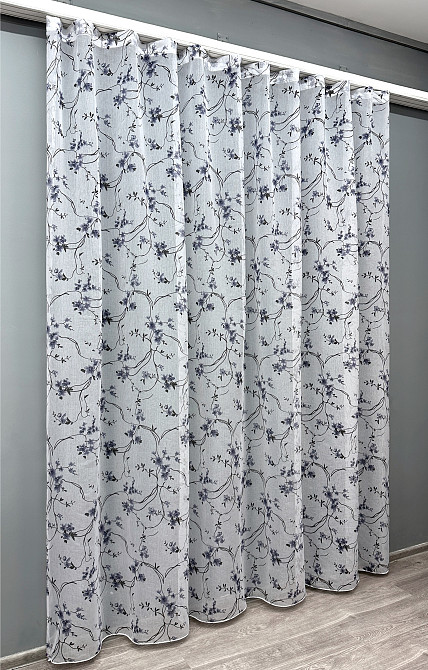 Тюль VR-Textil 1325т Flora Батист Білий с сине-черным принтом 300х265 см (42-1324) Киев - изображение 3