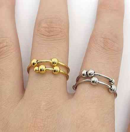 Кольцо-спиннер в серебристом цвете — антистресс с подвижными бусинами Киев